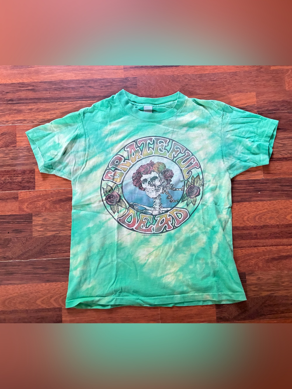 Vintage 1988 Grateful Dead Green Tie-Dye Skull Graphic Tee